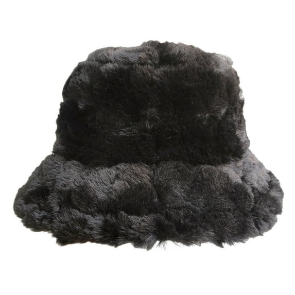 hirigin Women Faux Fur Bucket Hat, Fluffy Fisherman Cap Winter Warm Costume Accessory for Outdoor Activities