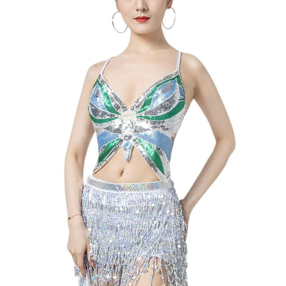 hirigin Women Halloween Belly Dance Camisoles Sequins Butterfly Shape V-Neck Sleeveless Sling Tank Tops Party Club Show Vests