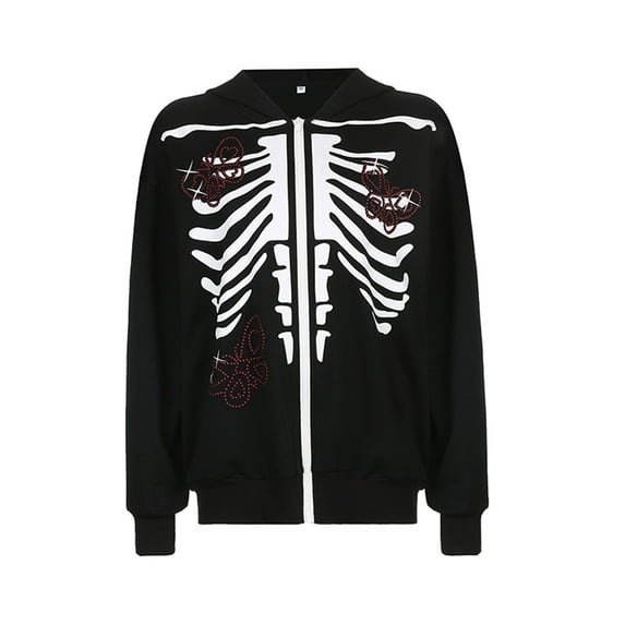 hirigin Women Hoodie, Long Sleeve Skeleton Print Butterfly Sweatshirt Outwear with Pockets for Casual
