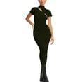 thumbnail image 1 of hirigin Women Knit Long Dress, Short Sleeve High Neck Hollowed Slim Fit Solid Bodycon Dress, 1 of 4