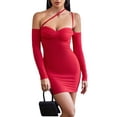 thumbnail image 1 of hirigin Women Long Sleeve Off-shoulder Dress Casual Solid Color Spaghetti Straps Bodycon Party Dress for Club, 1 of 9