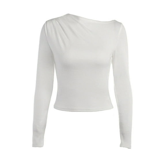 hirigin Women Long Sleeve Tops Casual Solid Color Ruched Slim Fit Basic Pullover Shirt for Club Streetwear