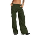 thumbnail image 1 of hirigin Women Loose Cargo Pants Solid Color Casual Elastic Wide Leg Joggers Trousers with Pockets for Streetwear, 1 of 2