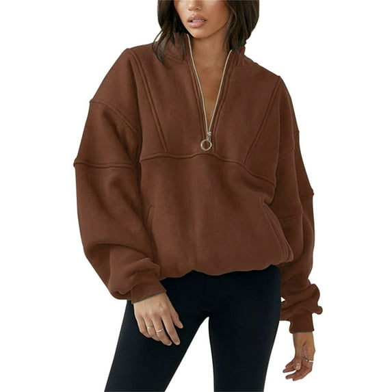 hirigin Women Loose Shirt, Long Sleeve High Neck Zipper Solid Color Casual Party Street Spring Tops