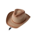thumbnail image 1 of hirigin Women Men Hat, Curled Jazz Hat Summer Sunscreen Straw Wide Brim Drawstring Outdoor Cap, 1 of 4