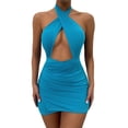 thumbnail image 1 of hirigin Women Mini Bodycon Dress Solid Color Cross Halterneck Cutout Dress Summer Sleeveless Backless Wrapped Hip Dress, 1 of 9
