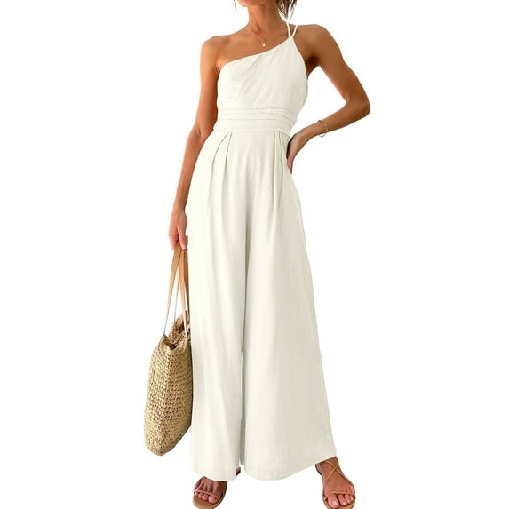 hirigin Women Off-Shoulder High Waist Romper, Sleeveless Slimming Solid Color Wide-Leg Trousers