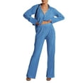 thumbnail image 1 of hirigin Women Pants Set, Long Sleeve Button-down Shirt with Flare Pants Fall Outfit for Casual, 1 of 4