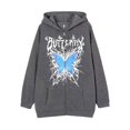 thumbnail image 1 of hirigin Women Rhinestone Graphic Zip Up Hoodie Long Sleveve Spider Skeleton Printed Oversized Jacket E-Girl 90s Pullover Streetwear, 1 of 2