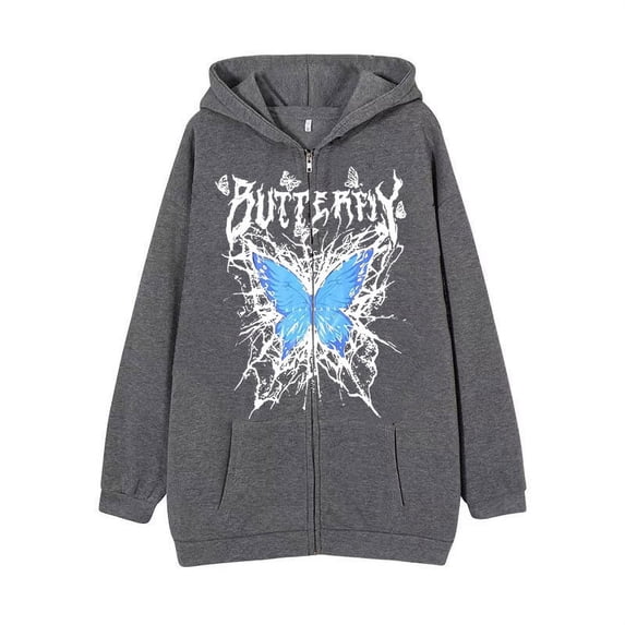 hirigin Women Rhinestone Graphic Zip Up Hoodie Long Sleveve Spider Skeleton Printed Oversized Jacket E-Girl 90s Pullover Streetwear