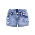 thumbnail image 1 of hirigin Women Ripped Denim Jean Shorts Mid Waist Rolled Cuff Distressed Stretchy Short Jeans Summer Jeans, 1 of 8