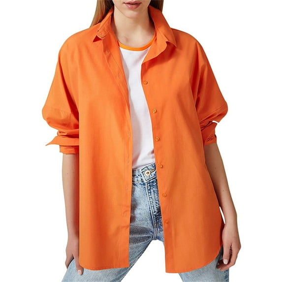 hirigin Women Shirt Long Sleeve Turn-Down Collar Button-Down Solid Blouse Tops for Casual Daily (Dark Green, L)