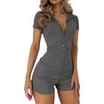 thumbnail image 1 of hirigin Women Short Jumpsuit, Short Sleeve Turn-down Collar Button Closure Solid Playsuit for Party, 1 of 2