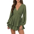 thumbnail image 1 of hirigin Women Short Wrap Dresses, V-neck Long Sleeve Multi-layered Ruffled Hem Elegant Deep Dress for Party, 1 of 3