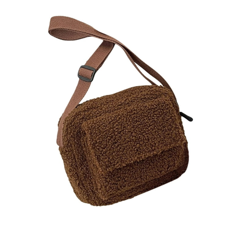 Hirigin Women Shoulder Bag Solid Color Lamb Wool Plush Crossbody Bag Handbag for Travel Birthday Present Women s Size 21cm 10cm 16.5cm Black
