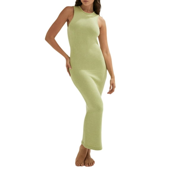 hirigin Women Sleeveless Knit Tank Dress Solid Color Summer Casual Beach Party Backless Dress Streetwear