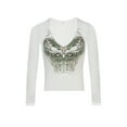 thumbnail image 1 of hirigin Women Slim Fit Pullover, White Butterfly Print Long Sleeve V-neck T-shirt for Spring/ Fall, S/M/L, 1 of 5