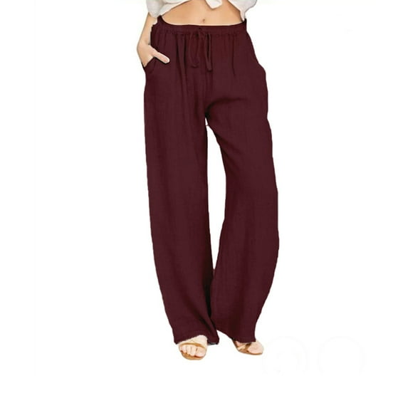 hirigin Women Spring Casual Pants, Solid Color Drawstring Middle Waist Loose Trousers with Pockets for Girls, 4 Colors
