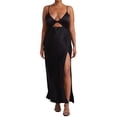 thumbnail image 1 of hirigin Women Summer Slip Dresses, Deep V Neck Hollow Out Patchwork Spaghetti Strap Slit Hem Long Dress for Ladies, 1 of 5