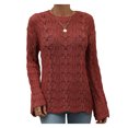 thumbnail image 1 of hirigin Women Trendy Hollow-Out Tops, Crochet Solid Color Crew Neck Long Sleeve Knitted Tops with Flare Cuffs for Ladies, S/M/L/XL, 1 of 9