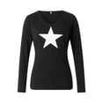 thumbnail image 1 of hirigin Women Trendy T-Shirt, Vintage Star Print V Neck Long Sleeve Relax Fit Casual Tops for Females, Black/Gray/White/Green, 1 of 9