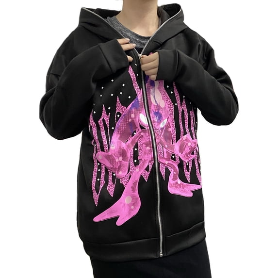 hirigin Women Vintage Star Graphic Zip up Hoodies Oversized Sweatshirt Casual Jacket with Pockets Punk Grunge Streetwear