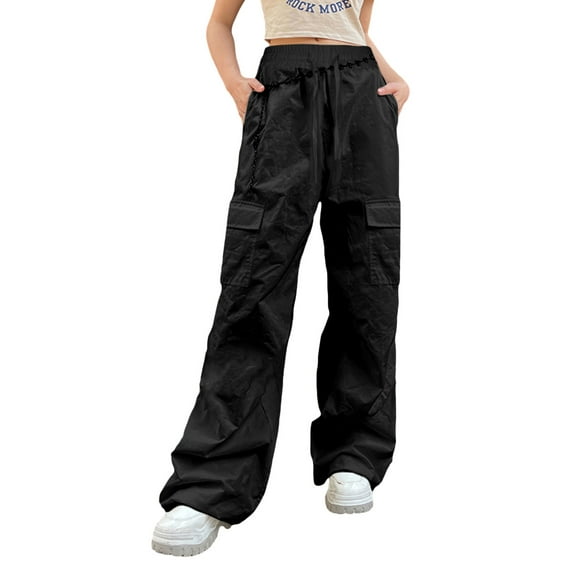 hirigin Women Wide-Leg Trousers Solid Color Drawstring Elastic Waist Baggy Long Pants Spring Fashion Wild Casual Slacks