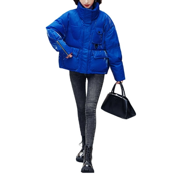 hirigin Women Winter Jacket, Long Sleeve Stand Collar Zipper Closure Solid Warm Casual Outwear