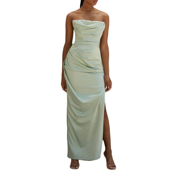 Hirigin Women Wrapped Dress Sleeveless Off Shoulder Solid Color Club Dress