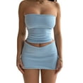 thumbnail image 1 of hirigin Women's 2PCS Outfits,Low-Cut Strapless Plain Color Crop Tops+Low Waist Super Short Hip Skirt,Ladies Summer Bar/Party/Club Wears, 1 of 9
