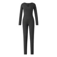 thumbnail image 1 of hirigin Women's Autumn Full-Length Jumpsuit, Solid Color Ribbed Long Sleeve V-Neck Slim Fit Casual Bodysuit, 1 of 8
