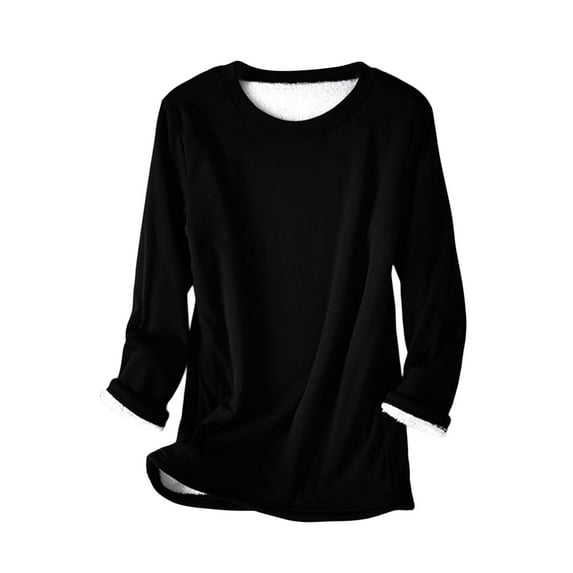 hirigin Women's Autumn Warm Tops, Solid Color Long Sleeve Round-Neck Fleece Thickened Base Sweatshirt