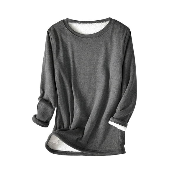 hirigin Women's Autumn Warm Tops, Solid Color Long Sleeve Round-Neck Fleece Thickened Base Sweatshirt