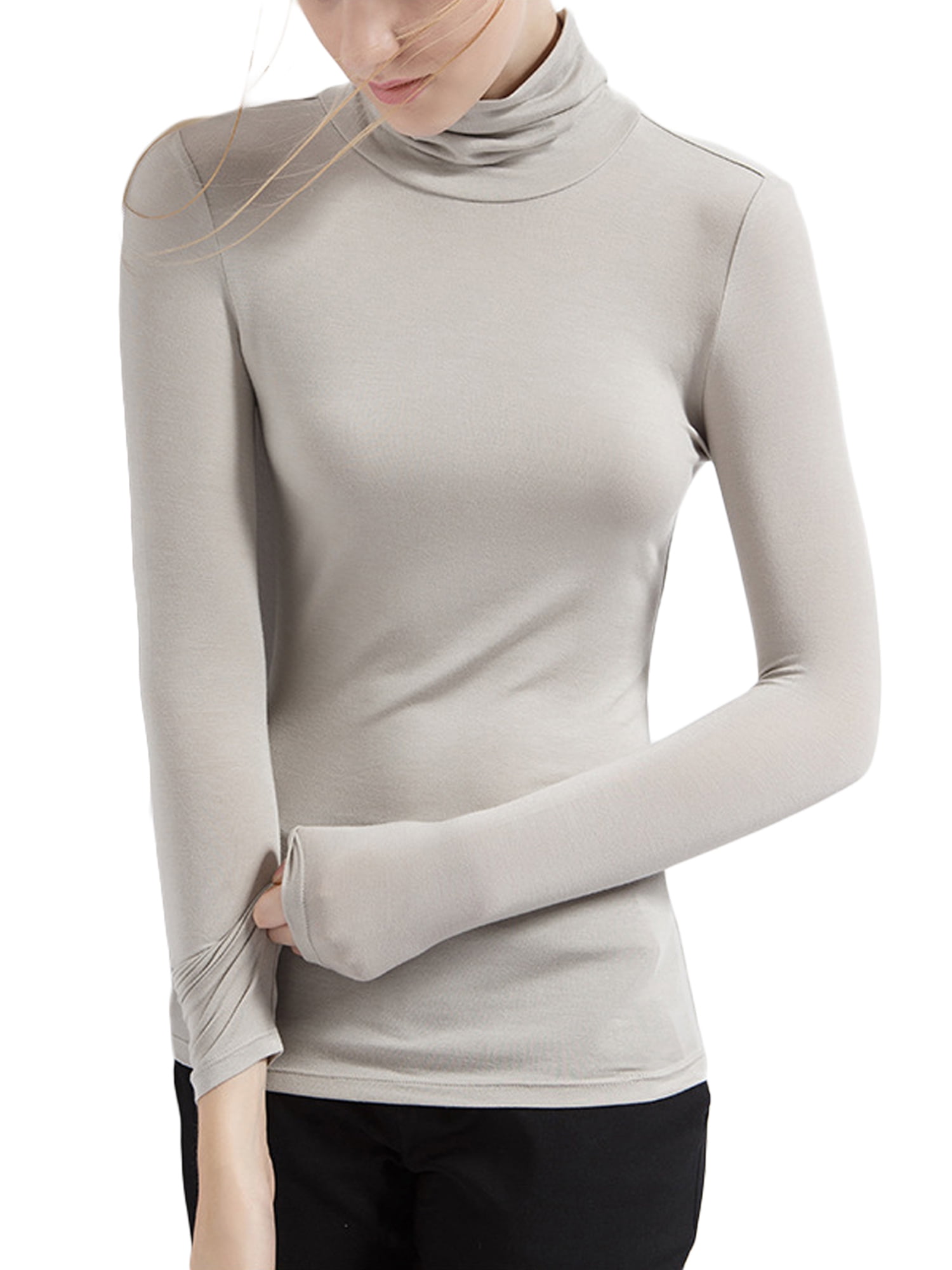 Women Modal Ultra-Thin Mock Neck Long Sleeve 35Colors Casual Modal Stretchy  Tee Basic Fit T-Shirt Top Light Green at  Women's Clothing store