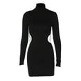 thumbnail image 1 of hirigin Women's Bodycon Mini Dress, Long Sleeve Mock Neck Cutout Club Dress with Metal Chain, 1 of 9