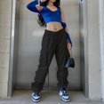 thumbnail image 1 of hirigin Women's Cargo Pants Washed Denim High Waist Long Jeans Ladies Street Wear Jeans Pants, 1 of 2