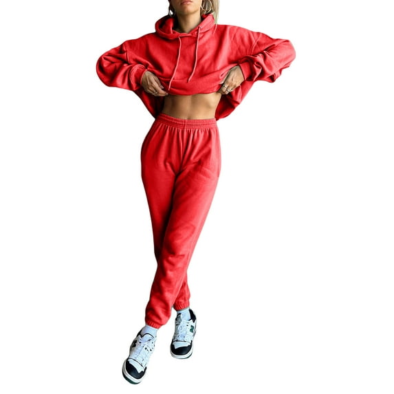 hirigin Women's Casual Clothes Set, Solid Color Long Sleeve Loose Sweatshirt/Hood Pullover + Shorts/Long Pants