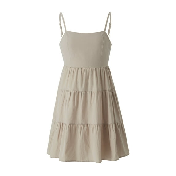 hirigin Women's Casual Dress, Spaghetti Strap Sleeveless Solid Color A-Line Big Hem Summer Sling Dress