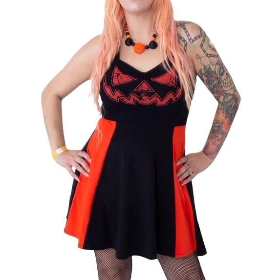 hirigin Women’s Casual Suspender Short Dress Fashion Halloween Pumpkin Printed V-neck Backless Dress