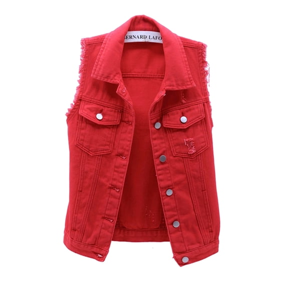hirigin Women's Classic Washed Denim Vest, Sleeveless Solid Color Button Down Jean Jacket