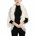 thumbnail image 1 of hirigin Women's Faux Fur Patchwork Shawl, Solid Color Tassel Open Front Blanket Shawl Wrap Cardigan, 1 of 3