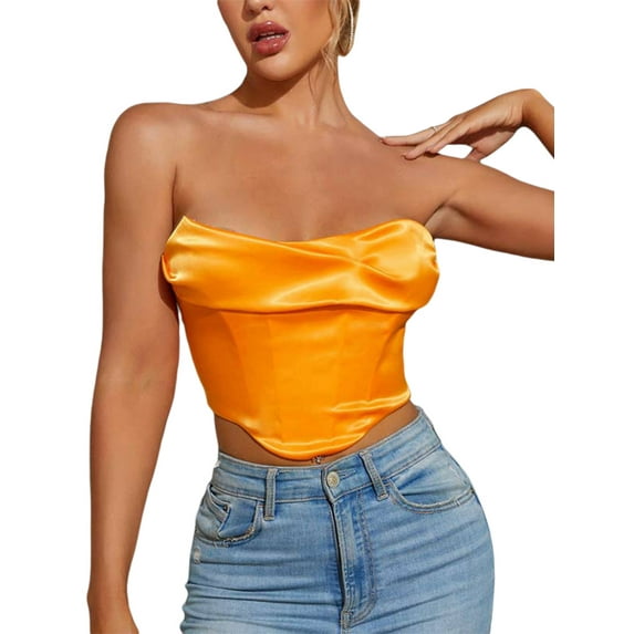 hirigin Women's Fishbone Chest Wrap Vest Off Shoulder Tube Tops Sleeveless Solid Color Backless Irregular Hem Slim-Fit Tank Tops