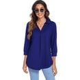 thumbnail image 1 of hirigin Women?s Loose Shirt, Casual Solid Color V-neck Three-quarter Sleeve Pullover, 1 of 8