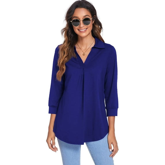 hirigin Women?s Loose Shirt, Casual Solid Color V-neck Three-quarter Sleeve Pullover