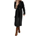 thumbnail image 1 of hirigin Women's Notched Lapel Coats, Classic Long Sleeve Solid Color Belted Overcoat Winter Coat, 1 of 9