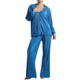 thumbnail image 1 of hirigin Women's Pants Set, Lapel Collar V-Neck Long Sleeve Ruched Blouse + Elastic Full-Length Pants, 1 of 5