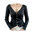 thumbnail image 1 of hirigin Women's Ribbed Knit Tops, Long Sleeve Button Down Solid Color Lace Trim T-Shirts, 1 of 9