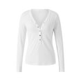 thumbnail image 1 of hirigin Women's Ribbed Knit Tops, Long Sleeve Deep V Neck Button Front Solid Color T-Shirts, 1 of 9