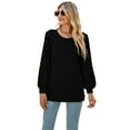 thumbnail image 1 of hirigin Women's Round Neck Tunic Tops, Casual Long Lantern Sleeve Solid Color Ruched T-Shirts, 1 of 7