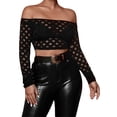 thumbnail image 1 of hirigin Women's Sexy Hollow Midriff-baring Tops, Women Leisure Style Solid Color Strapless Long Sleeve Blouse Slim Base Shirt, 1 of 6